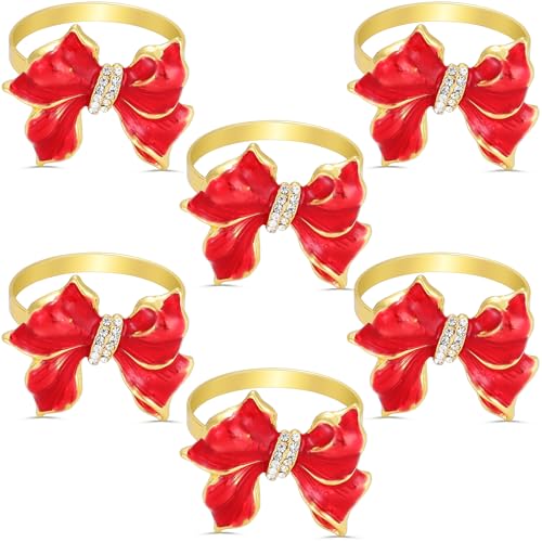 KPOSIYA Christmas Bow Tie Napkin Rings Set of 6, Holiday Metal… at Amazon