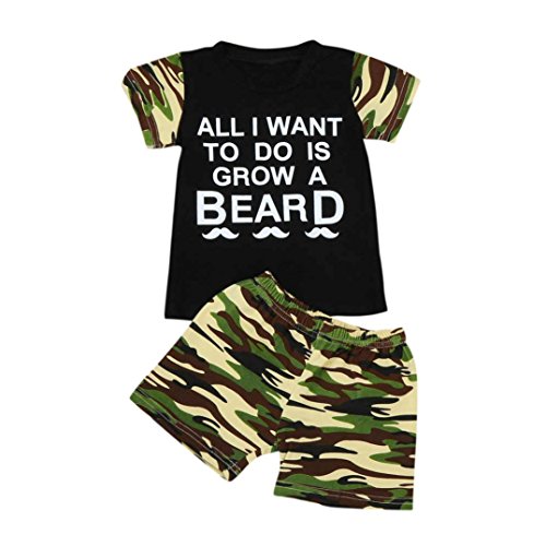 Vovotrade 2pcs Toddler Baby Kids Boy T-shirt Top+Camouflage Shorts Outfits Clothing Set (12M, Black) - Thumbnail 5