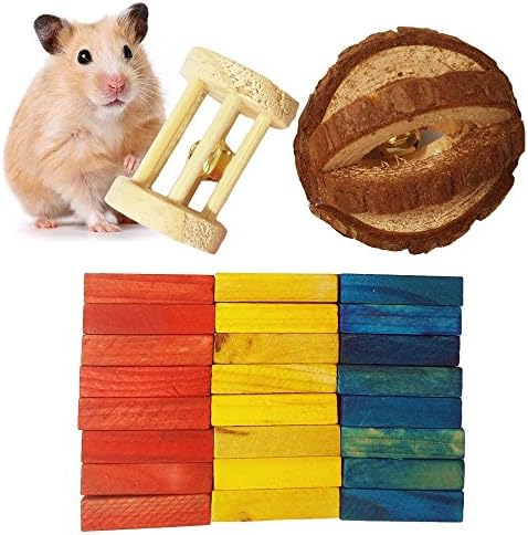 Natural Wood Teething Toys, Habitat Decors For Hamsters, Mice and Other Small Animals By UnyeeToy (B Pack of 3)