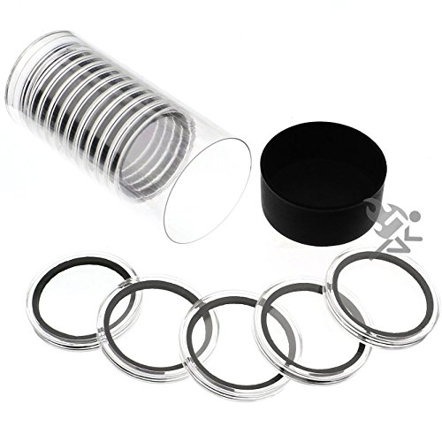 Black Lid Capsule Tube & 15 Air-Tite X43mm Black Ring Coin Holders
