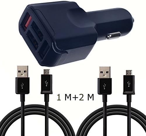 Impowely 4-Port USB Vehicle Ultra Rapid Car Charger and 1M+2M Black Cable for Galaxy S7 S7edge S6/S6 edge/S6edge+ Note 5 iPhone 6 / 6 Plus iPad Pro / Air 2 / mini 3 and More (Black)