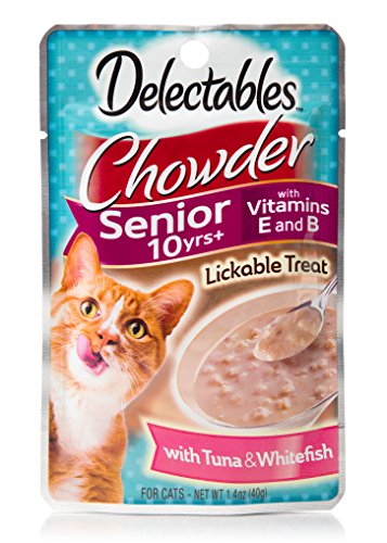 Delectables Chowder Senior 10 Years+ Lickable Wet Cat Treats - Tuna & Whitefish - 12 Pack