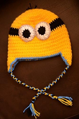 Oriental Minion inspired crocheted Minion Hat,Earflaps,Tassles,Despicable Me Hat,Crochet Minion Hat With Braids,Crochet Hat,Character Hat