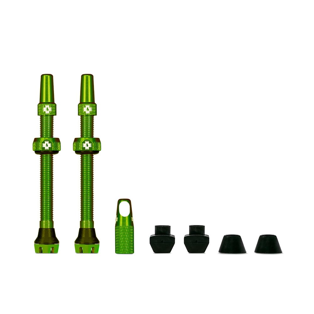Muc-Off Tubeless Valves V2-7075 Aluminium Presta Valves with Core Removal Tool - Air Flow System for Mountain Bike, Road and Gravel Wheels - Compatible with Rim Inserts - Green, 60mm