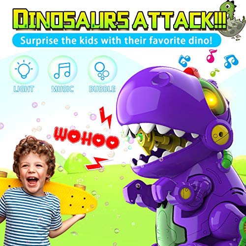 WisToyz Bubble Machine Dinosaur Toy Bump N Go Automatic Bubble Blower Bubble Maker Toys for Kids Toddlers Boys Girls 240ML Bubble Solution Screwdriver Included
