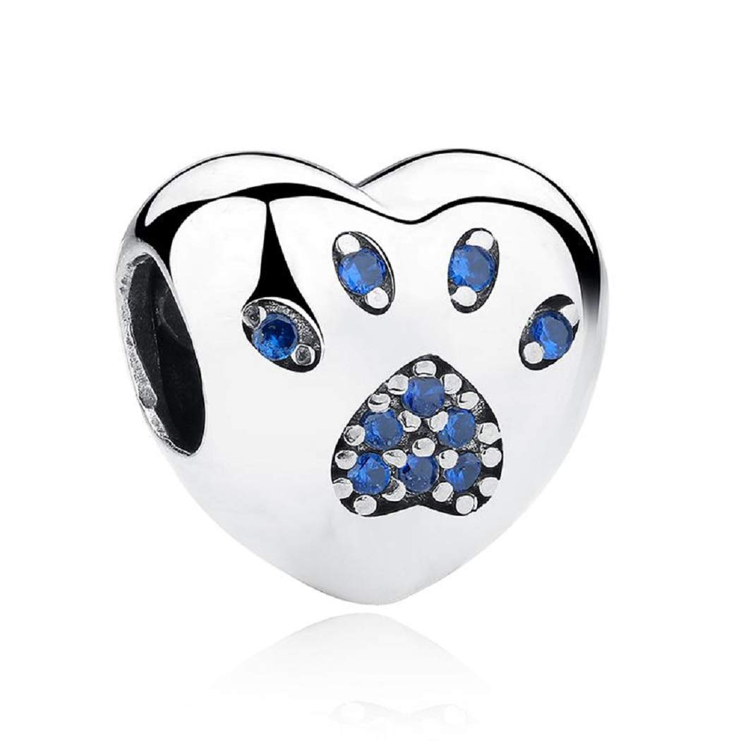 FeatherWish Sterling Silver 925 Charm Dog Cat Love Heart Pet Animal Blue Paw Best Friend Family Bead Fits And Compatible With Pandora Bracelets Gift For Wife Daughter Sister Mum Birthday (Blue)