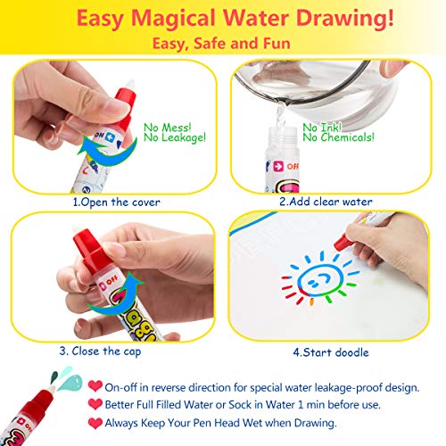 Water Doodle Mat Drawing Mat For Girls Boys Toddlers 2 3 4 Year Old Girls Boys Toys Large 32x24 Inch with 4 Pens 6 Molds Learning Educational Grow Up Toys Ideal With Color Box