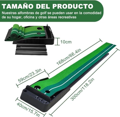 WEAGP Práctica de Putting de Golf, Tapete de Práctica de Golf con Sistema de Retorno de Bola, Tapetes de Putting para Golf de Doble Pista Compacto Portátil para Práctica de Putting de Golf