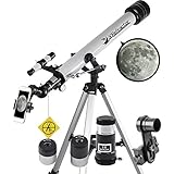 Landove Telescope, 60mm AZ Refractor Telescope with 10mm Smartphone Digiscoping Adapter - Observer 60mm AZ Refractor &amp; Travel Scope Starter Kit