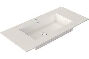 MEDUNJESS Rectangular Single Sink Bathroom Vanity Top White Solid Surface Resin Vanity Top in Glossy White (White 39X19 inch)