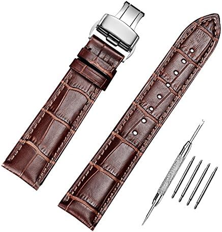 Genuine Calfskin Leather Watch Band Interchangeable Watch Strap Quick Release Deployment Buckle with Spring Bar and Spring Bars Bonus 18mm/19mm/20mm/21mm/22mm/24mm