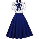Wellwits Women's Tie Neck Polka Dots 1950s Vintage Cocktail Dress