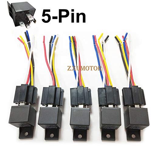 ZAIXU 5 Pack - DC 12V Car SPDT 5 Pin 5 Wires Automotive Relays Switch with Harness Wires Socket 30/40 Amp Bosch Style