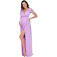 ZIUMUDY Maternity Off Shoulder V Neck Wraped Photography Photoshoot Dress Maxi Baby Shower Dress