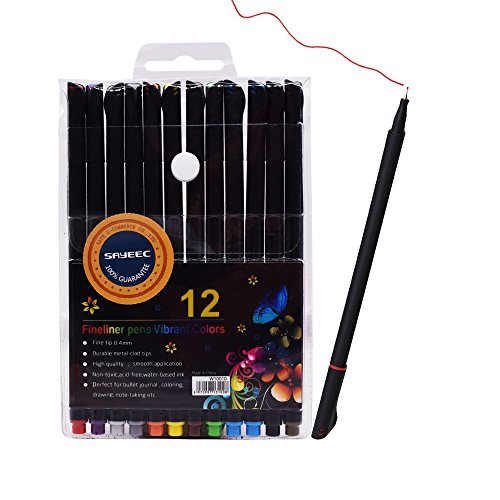 SAYEEC Fineliner Pens Bleed Resistant - Perfect for Calligraphy/Precise Drawing/Writing/Adult Coloring Books/Comics/Manga (12 Colors) - Thumbnail 5