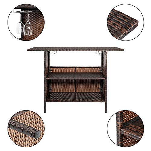 HomVent Outdoor Patio Rattan Wicker Bar Counter Table with 2 Storage