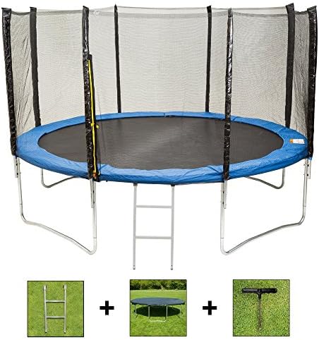 AirBounce Round Trampolines with Safety Enclosure, Ladder, Weather Cover and Spring Tensioning Tool (6ft, 8ft, 10ft, 12ft and 14ft, Blue and Green)