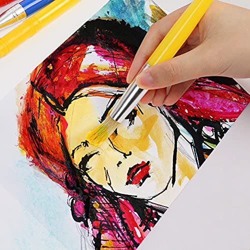 MCPINKY Paint Brushes for Kids, 12PCS Big Washable Chubby Paint Brushes Round and Flat Preschool Paint Brushes with No Shed Hog Bristle for Washable Paint Acrylic Paint