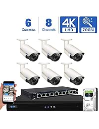 GW Security AutoFocus 4K (8MP) Sistema de cámara IP, 8 canales H.265 4K NVR, 6 x 8 MP UltraHD 3840x2160 Bullet POE Cámara de seguridad 4X Zoom óptico motorizado al aire libre para interiores