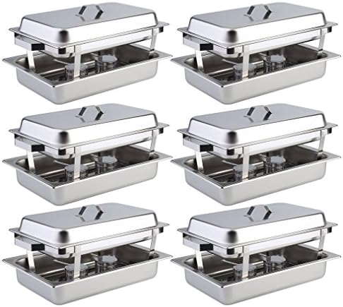 Chennly 8 Quart 6 Pack Chafer Chafing Dish Sets - Stainless Steel Kitchen Dining Heater & Warming Food Device with Water Pan, Food Pan, Alcohol Furnace and Lid
