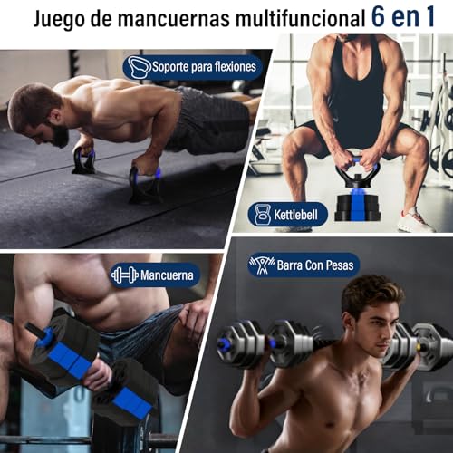 KIROGILY Mancuernas para Ejercicio 6 en 1, 20 kg para Pesas para Ejercicio en Casa– Mancuernas Ajustables Multifuncionales, Set de mancuernas y Peso, Kit de Pesas para ejercicio, Ideal para Fitness