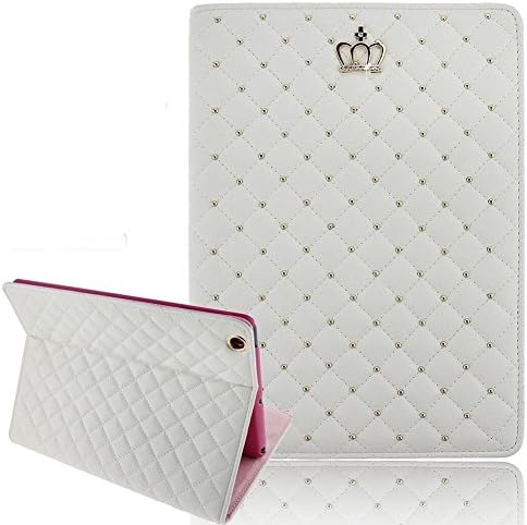 iPad 2/3/4 Cover,Inspirationc® iPad 2/3/4 Crown Pattern Heavy Duty Rugged Leather Flip Smart Cover for Apple iPad 2/3/4 Bling Diamond Protective Stand Case--White