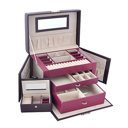 Lavie Jewelry Box Butterfly Style Faux Leather Lockable Jewelry Organizer Storage with Mini Travel Case Purple Lavie Jewelry Box Butterfly Style Faux Leather Lockable Jewelry Organizer Storage with Mini Travel Case Purple