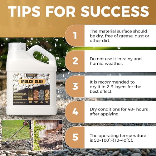 BALORIZ 35oz Mulch Glue & Rock Glues for Landscaping, Pea Gravel & Bark, Strong Stabilizing Gravel Glue with Sprayer Ready to Use Non Toxic Mulches Glues for Rocks Locking Most Mulches