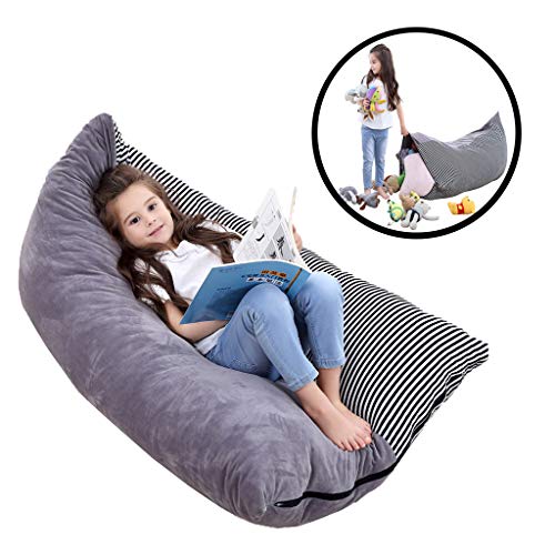 Soft Stuffed Animal Bean Bag Storage Stuffie Seat-Stuffed Animal Storage Bean Bag Chair for Kids Teens and Adults 26inch Large Velvet (Grey, 26Inch)