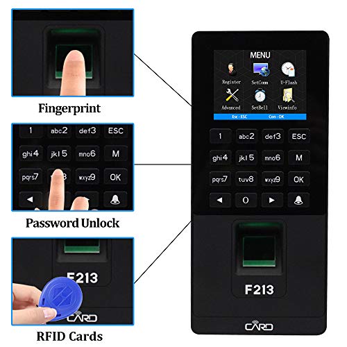 LIBO Biometric Fingerprint Recognition RFID Access Controller Time Attendance Machine Employee Checking-in Payroll Recorder TCP/IP/USB,10pcs 125KHz Keyfobs (F213)
