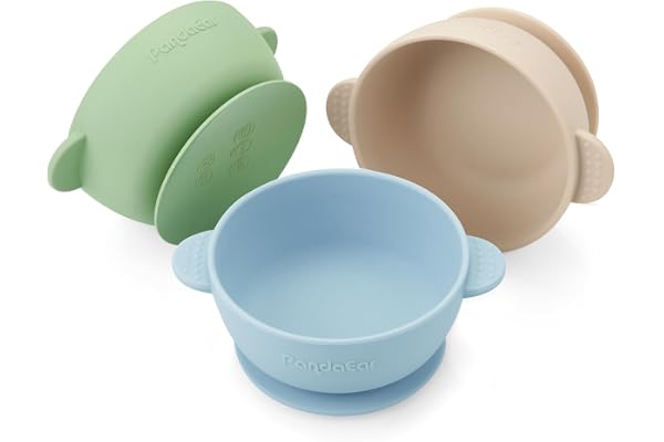 PandaEar 3 Pack Silicone Baby Bowls with Suction| Stay Put Suction Bowls for Babies Kids Toddlers Infants| Large Cup Base| Fo