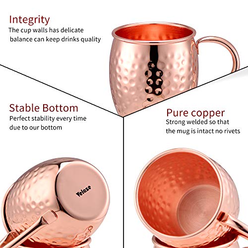 Velaze Moscow Mule Becher, 2er Set Kupferbecher, Mule Mug in Geschenkbox, 600mL Handgefertigt Trinkbecher, Doppelwandig… – Bild 4