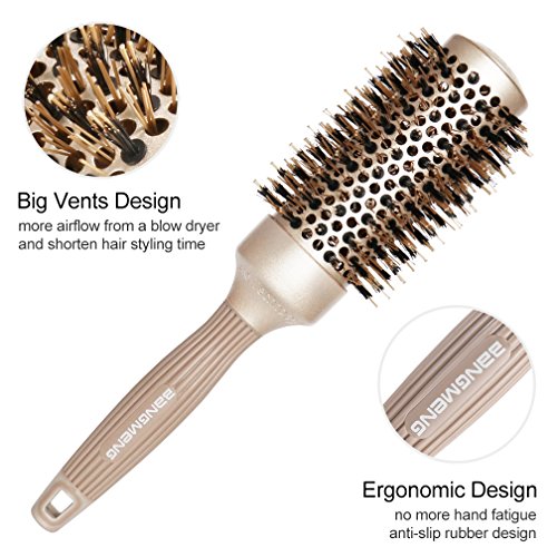 BANGMENG Round Brush with Boar Bristles, Nano Thermal Ceramic Ionic Round Barrel Hair Brush