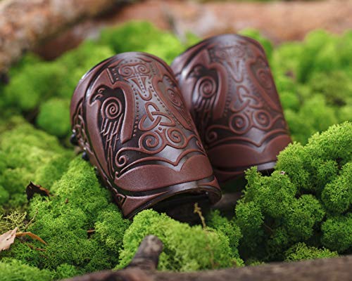 Leather Cuff Bracer - LARP Gauntlet - Leather Wristbands - LARP Accessories Viking Bracers - Viking Thor`s Hammer Ravens - Length 5" - Thumbnail 3