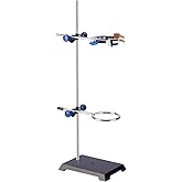 stonylab Lab Stand Set, Steel Support Stand with Rod (22.4 inch / 56.9 cm L), 4-Prong Swivel Clamp, Retort Ring and 2 Boss He