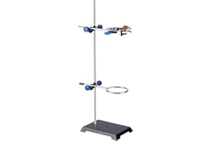 stonylab Lab Stand Set, Steel Support Stand with Rod (22.4 inch / 56.9 cm L), 4-Prong Swivel Clamp, Retort Ring and 2 Boss He