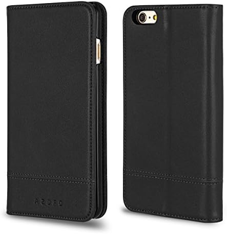 AZOFO iPhone 6S Case, iPhone 6 Case, Genuine Leather Wallet Case, Slim Fit Flip Cover Folio Book Style for iPhone 6S/6 with ID&amp;Credit Card Holder, Kickstand, Cash Pockets, Magnetic Clousure, Black