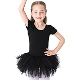 Bezioner Girls Cotton Ballet Dance Dress Cute Tutu Skirted Leotard Short Sleeve