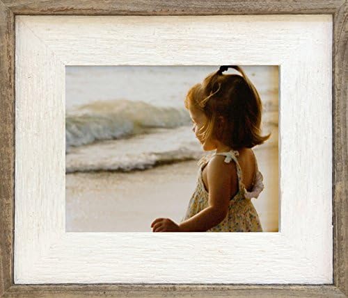 MyBarnWoodFrames - Color Washed Reclaimed Barn Wood 5x7" Picture Frame, White Wash with Natural Border