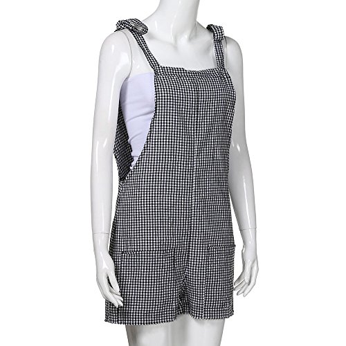 Women's Plaid Pocket Workwear Casual Jumpsuit Straps Jumpsuits Overalls Shorts Pants Romper Trousers Playsuits (Black,S)