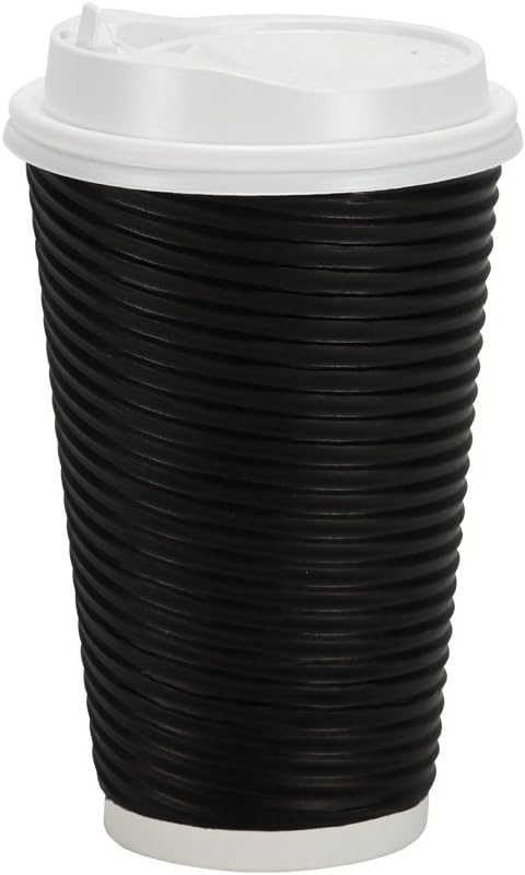 Nicole Home Collection Disposable Double Wall Ripple Lids-16 oz | Black | Pack of 30 Coffee Cup, 16 oz