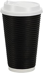 Nicole Home Collection Disposable Double Wall Ripple Lids-16 oz | Black | Pack of 30 Coffee Cup, 16 oz