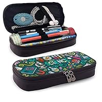 Cartoon Science Theme PU Leather Pencil Pen Bag Pouch Case Holder School Office Coin Purse Cosmetic Makeup Bag