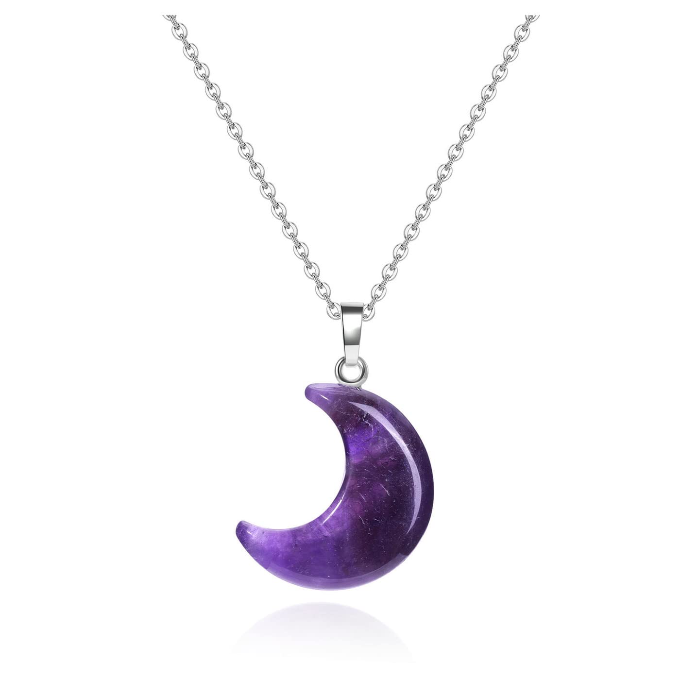 JOVIVI Amethyst Crystal Healing Stone Pendant Necklace Cute Crescent Moon Protection Crystal Gemstone Chakra Reiki Amulet Necklace Jewellery Women Valentines Day Gift