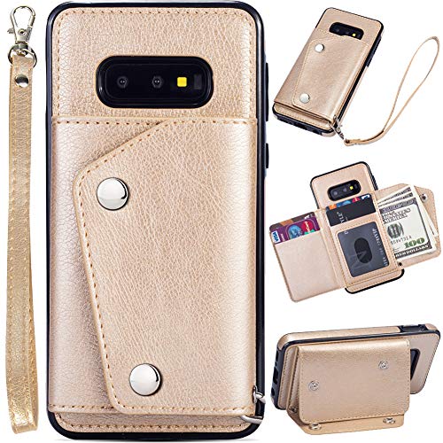 Samsung S10e Case Wallet Card Holder,Kudex Leather Folio Flip Full Body Protective Back Case Cover [Stand Feature] Wrist Strap & [4-Slots] ID&Credit Cards Pockets for Samsung Galaxy S10e (Gold) - Thumbnail 7