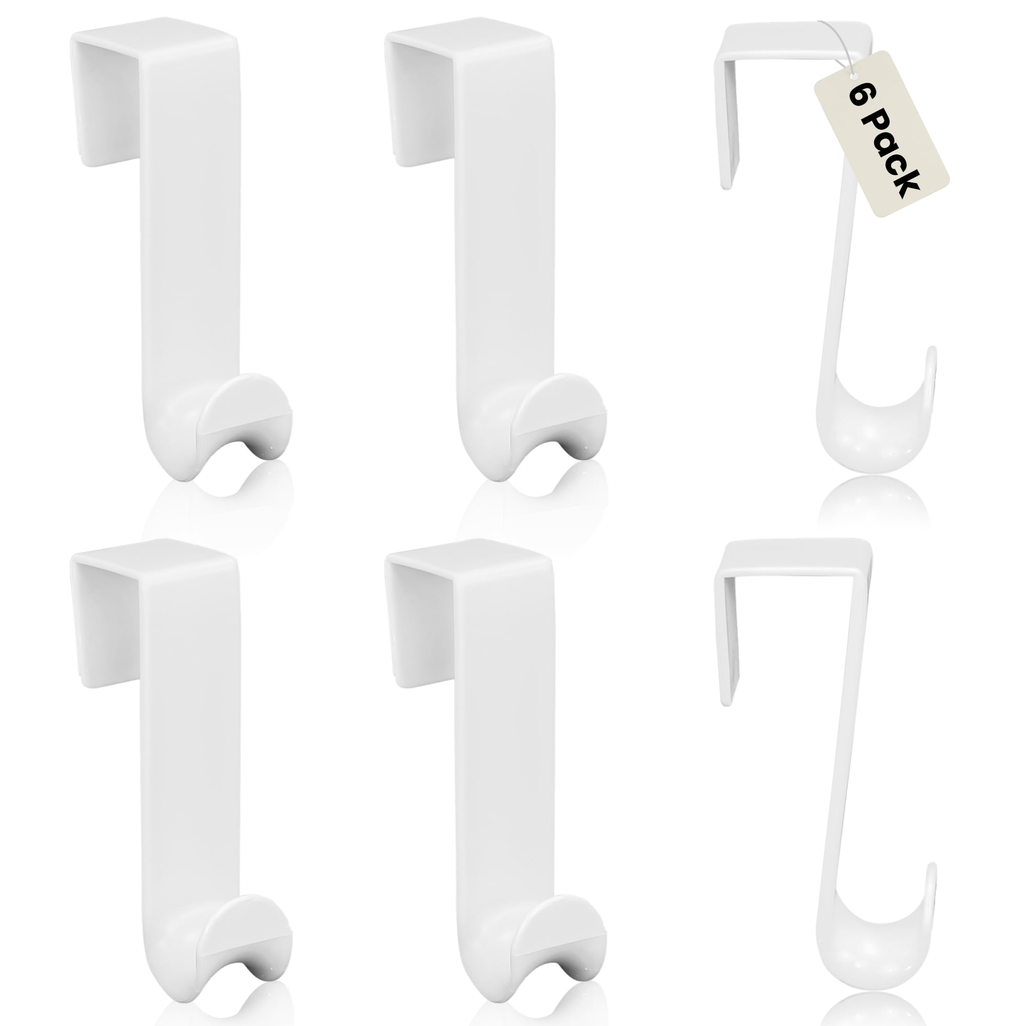 Photo 1 of Iconikal 6-Pack Over The Door Hooks Plastic White Valet Hanger for Coats Towels Robes Bags Bathroom Bedroom Closet Organizer No Tools Bulk Pack