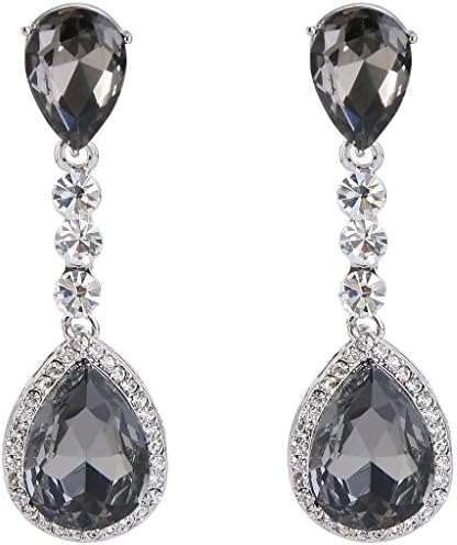 JoinMe Women's Fashion Wedding Bridal Crystal Teardrop Romantic Dangle Earrings Silver-Tone Grey