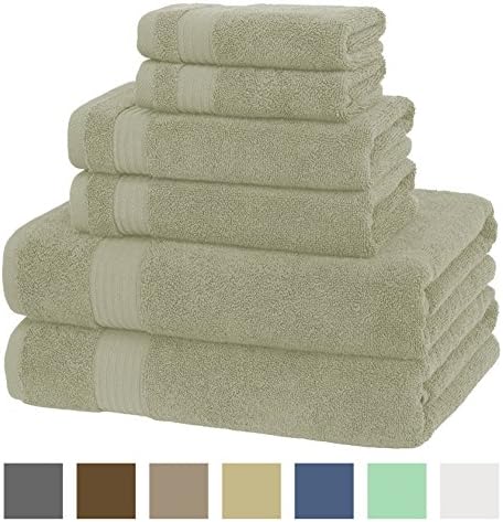 Hotel & Spa Quality Super Absorbent & Soft, Genuine Cotton, 6 Piece Turkish Towel Set for Kitchen & Decorative Bathroom Set Includes 2 Bath Towels 2 Hand Towels 2 Washcloths, Vanilla Beige