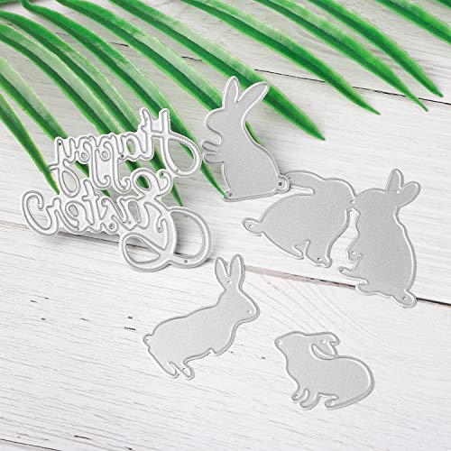 Tanlee 5 Pieces Happy Easter Rabbit Cutting Dies Bunny Metal Embossing Stencils Template for Paper DIY Craft Decoration - Thumbnail 2