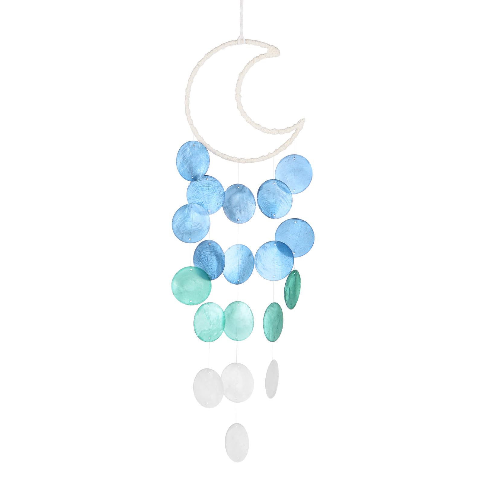 M METERXITY Shell Wind Chime for Outside, Moon Seashell Wind Chime Sea Glass Shell Wind Chime for Outside/Patio/Garden/Porch Decor, Handcrafted Wind Chime [Blue]